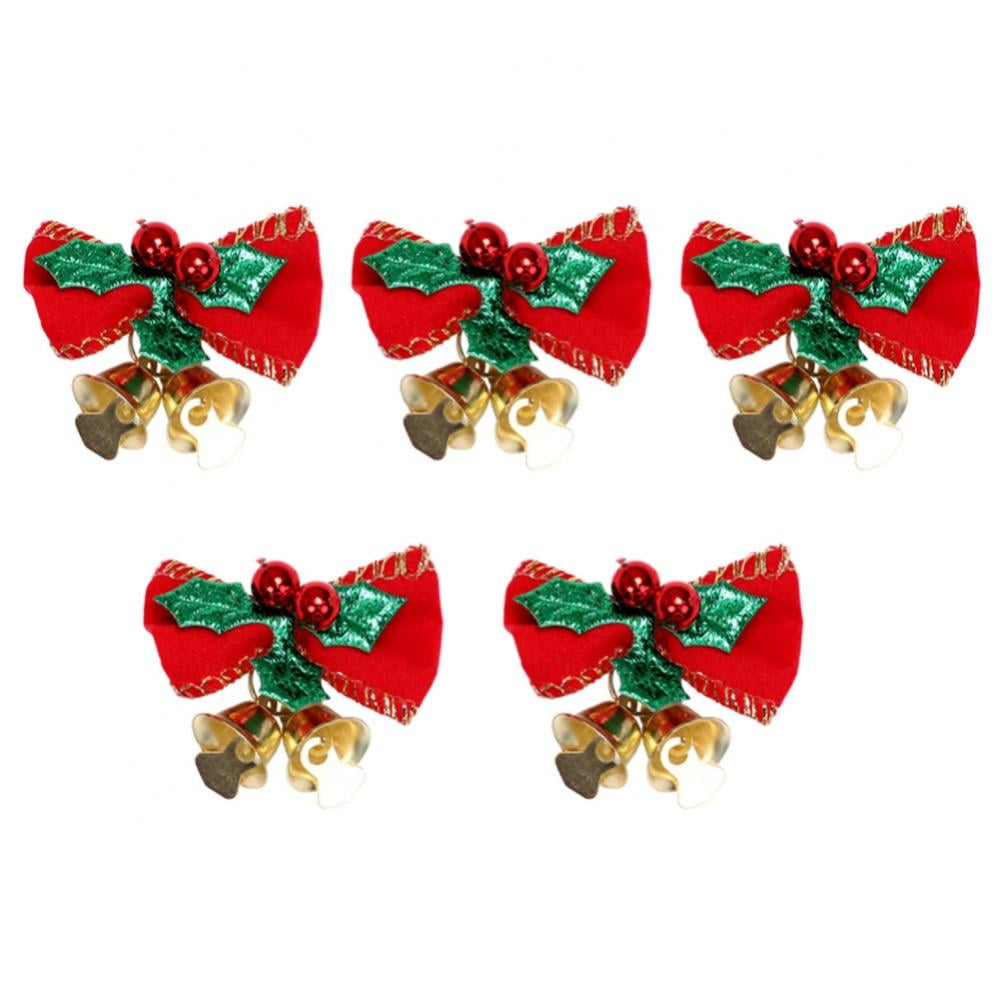 5 Christmas Bow Ornaments With Bells, Adorable Mini Christmas Bow