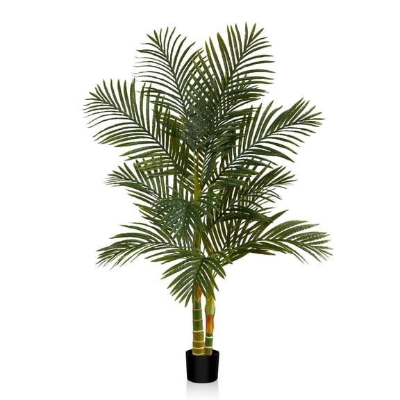 LINBONIO 4FT Golden Cane Palm Tree, Green Artificial Tree Fake Palm Tree, Home Garden Outdoor Office Decor
