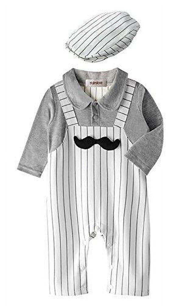 stylesilove 3D Mustache Long Sleeve Baby Boy Romper Onesie Clothing Set - 2 Colors