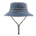 thumbnail image 2 of Denim Bucket Hats for Men Women Summer Lightweight Sun Hat Travel Beach Hat with Chin Strap, 2 of 6