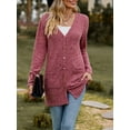 thumbnail image 4 of Diconna Women Fashion V-Neck Cardigan Solid Color Rib Long Sleeve Sweater Button-Down Fall Casual Soft Knit Coat, 4 of 9
