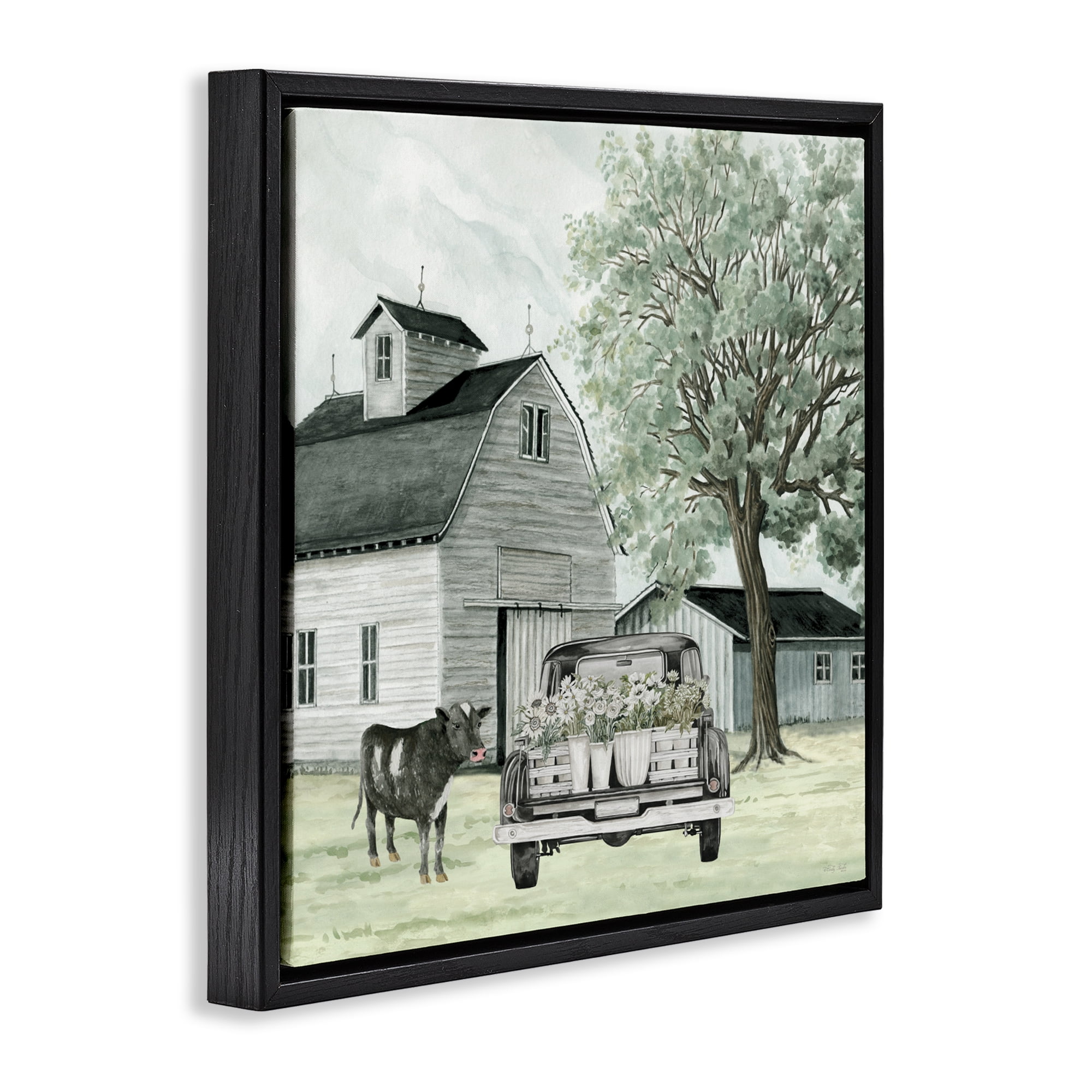 Stupell Industries Buttercup's Flowers on Farm Black Framed Floater Canvas Wall Art, design by Cindy Jacobs