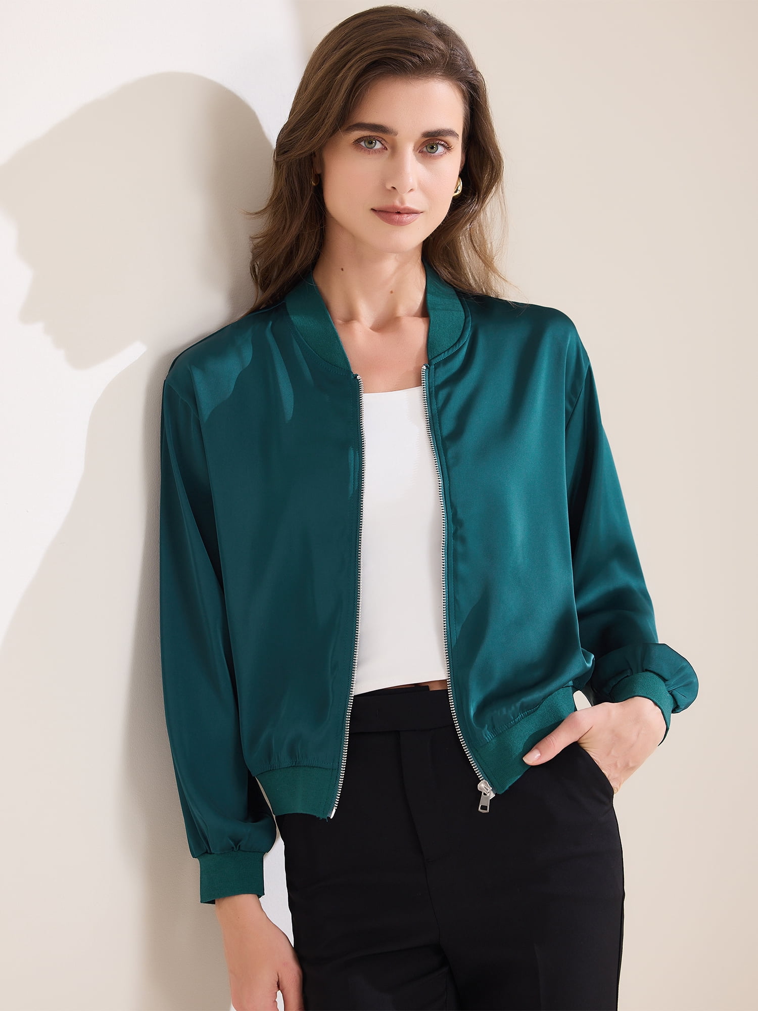 DARING DIVA Zip Up Coat Long Sleeve Outerwear  Lightweight Top S Blue Green