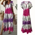 thumbnail image 4 of MORTTIC Women's Boho Tie-Dye Short Sleeve V-Neck with Side Slit Casual Summer Long Beach Maxi Dress Rose Red，L, 4 of 5
