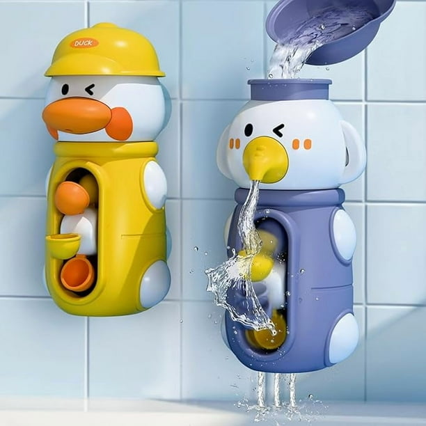 Baby bath water toy - 2pcs Toddler Waterfall Bathtub Toy W/ Suction Cup, Kids Water Spinner for Tub Pool, Infant Duck Elephant Shower Bathtime(Purple and yellow)
