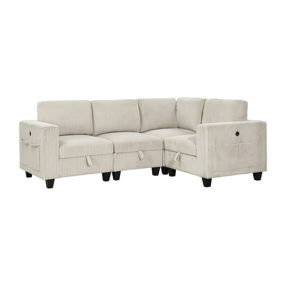 Lexicon Walterboro Corduroy 4-Piece Sectional with Storage in Beige