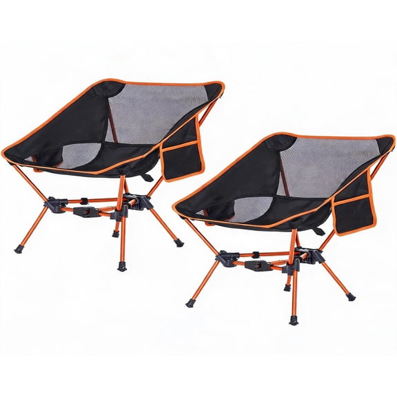 Ultralight Folding Camping Chair with Aluminum Frame Compact Foldable Design 270 lb Capacity Orange (2-Pack)