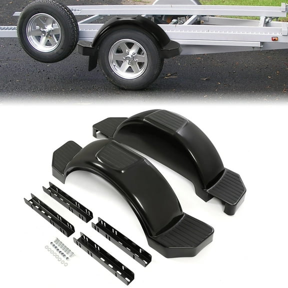 KOJEM 13" Single Axle Trailer Fenders Pair, w/ Steps,Fit for 13in Wheels Tires Skirt Boat, Black Set of 2