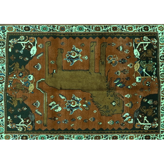 Ahgly Company Indoor Rectangle Animal Turquoise Blue Traditional Area Rugs, 2' x 5'