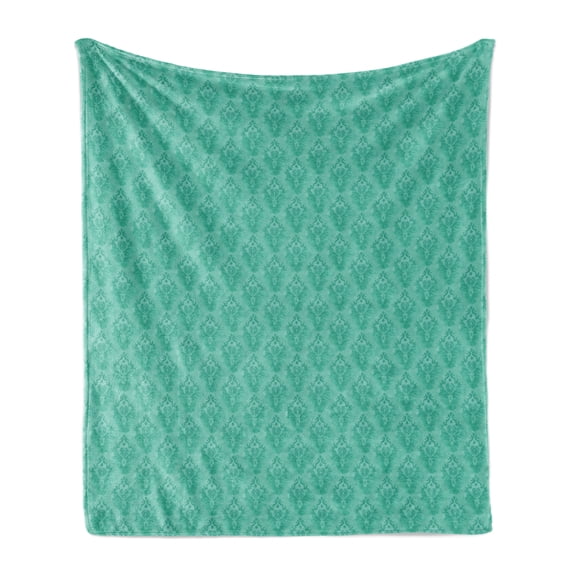 Damask Soft Flannel Fleece Throw Blanket, Abstract Old Fashioned Pattern with Grungy Looking Floral Motifs Eastern Details, Cozy Plush for Indoor and Outdoor Use, 70" x 90", Sea Green, by Ambesonne