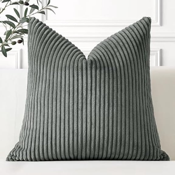 Eryueer Cozy Striped Corduroy Cushion Cover 45x45cm Super Soft Decorative Square Throw Pillow Covers Case for Sofa Couch Bedroom Car Decor 18 x 18 Inches, Dark Gray