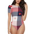 thumbnail image 2 of Uemuo Heart Plaid Pattern Women's One Piece Short Sleeve Swimsuit Rash Guard Surfing Modest Quick-drying Swimsuit Beach Essentials-Medium, 2 of 9