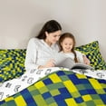 thumbnail image 4 of Homewish Minimalist Geometric Checkered 7pcs Bedding Comforter Set,Pixel Pattern Queen Bedding Sets,Yellow Deepblue Queen Sheet Sets For Children,Microfiber Bedroom Decor Reversible, 4 of 8