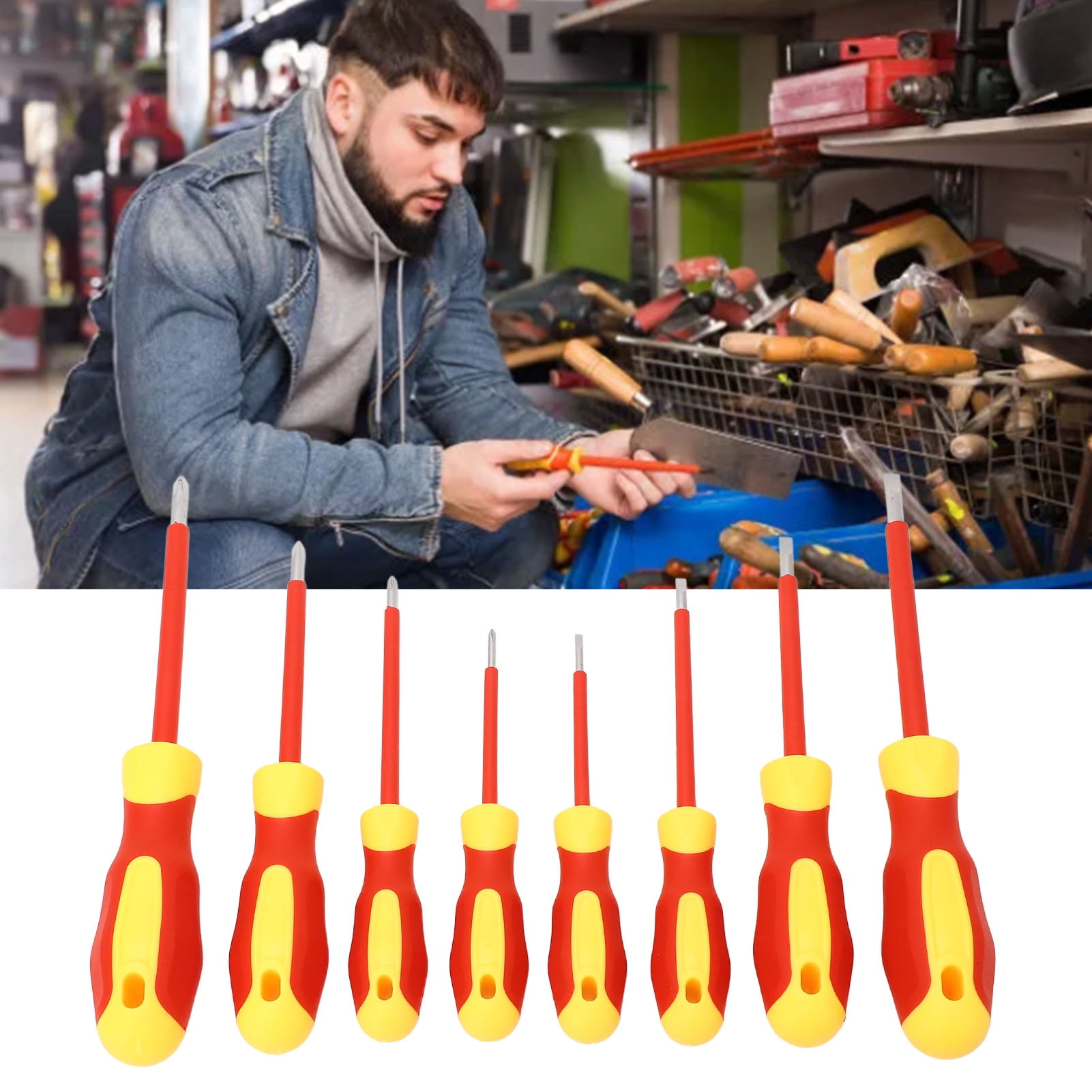 Yajisi 8 Piece 500V Insulated Screwdriver Set with Magnetic Tip, Heavy Duty Cross Slot and Slotted Screwdriver Assortment Kit with Storage Box for Electrical Repair