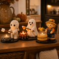 thumbnail image 5 of Halloween Ceramic Figurine Candle Holder - Cute Ghost Collectible Statue, Decorative Marshmallow Roasting Sculptures for Autumn Home Halloween Decor, 5 of 27