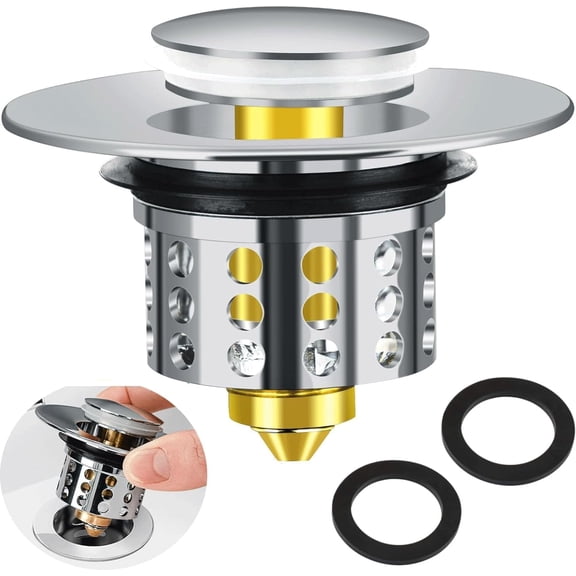 Bathroom Sink Stopper with Hair Catcher, for 1.47-1.65 Inch Basin Drain Hole Pop Up Sink Drain Strainer Tub Drain Plug Drain Stopper Plug with Anti
