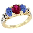 thumbnail image 1 of 14K Yellow Gold Natural High Quality Ruby & Tanzanite Ring 3-Stone Oval Diamond Accent, size 7.5, 1 of 3