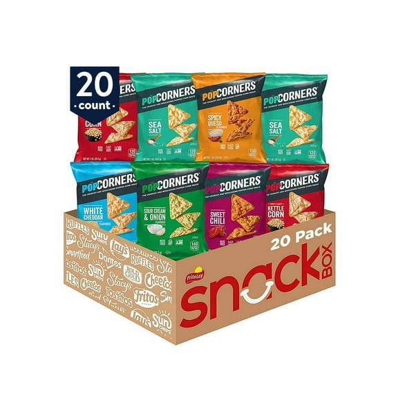 Pack of 2 PopCorners Gluten Free Popped Corn Snacks, Sampler Variety Pack, 1 oz Bags, 20 Count Multipack