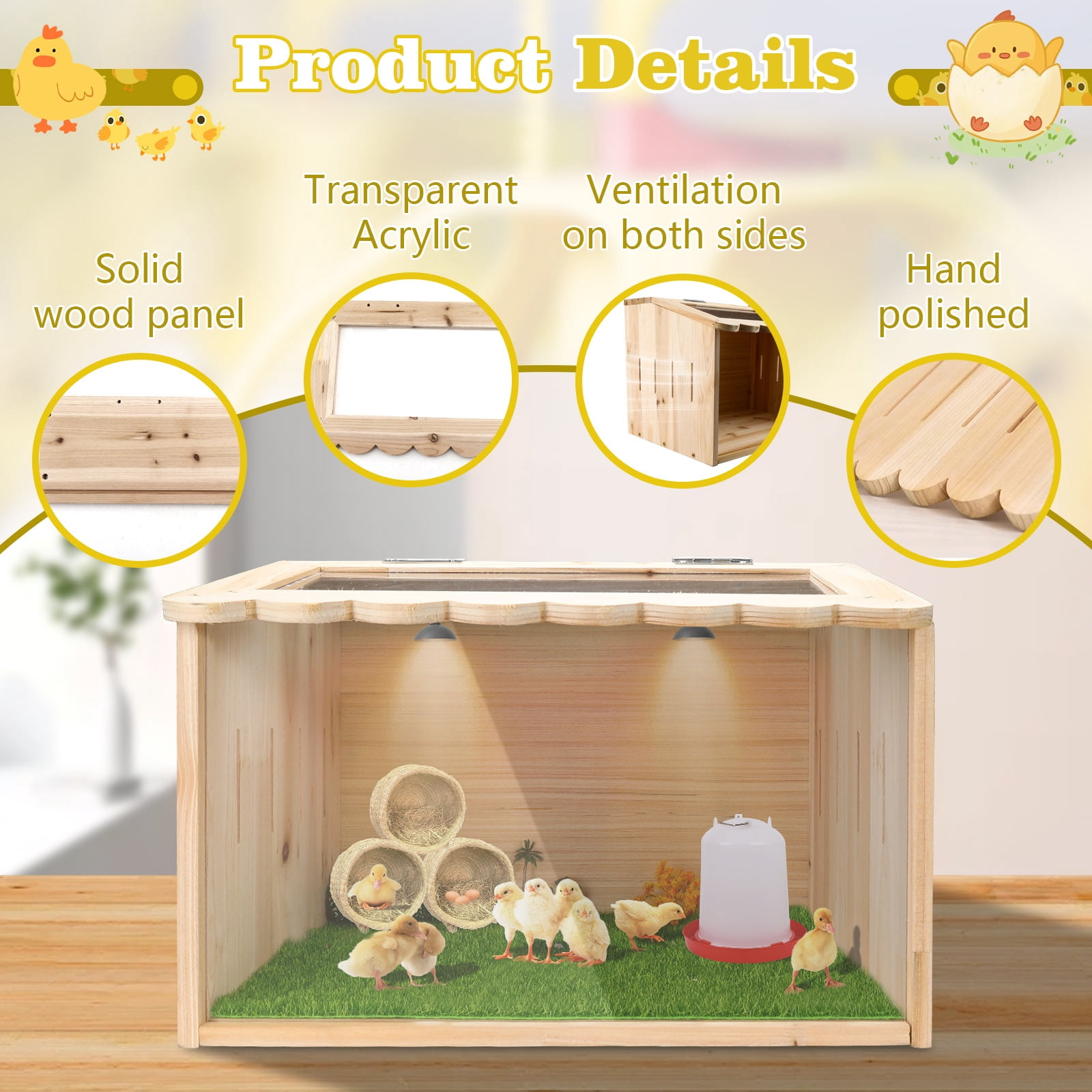 Chicken Brooder Box, Large Wooden Brooder Box for Chicks, Chick Brooder Baby Chicken Supplies, Animal Playpen with Top for Chickens, Ducks, Quails, Hamsters