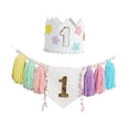 thumbnail image 3 of Decoraciones para fiesta de primer cumpleaños: pancarta de trona y fondo fotográfico con sombrero de corona Estilo C, 3 of 9