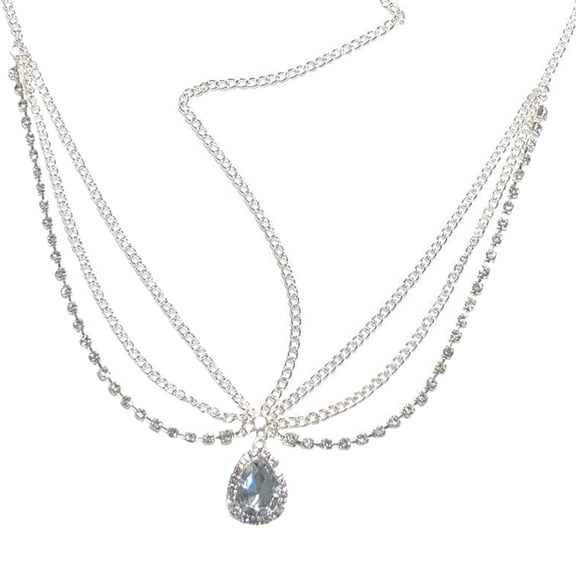 MEIBUTYUP Festival and Wedding Plated Silver Crystal Headpieces Elegant Stable Head Chain