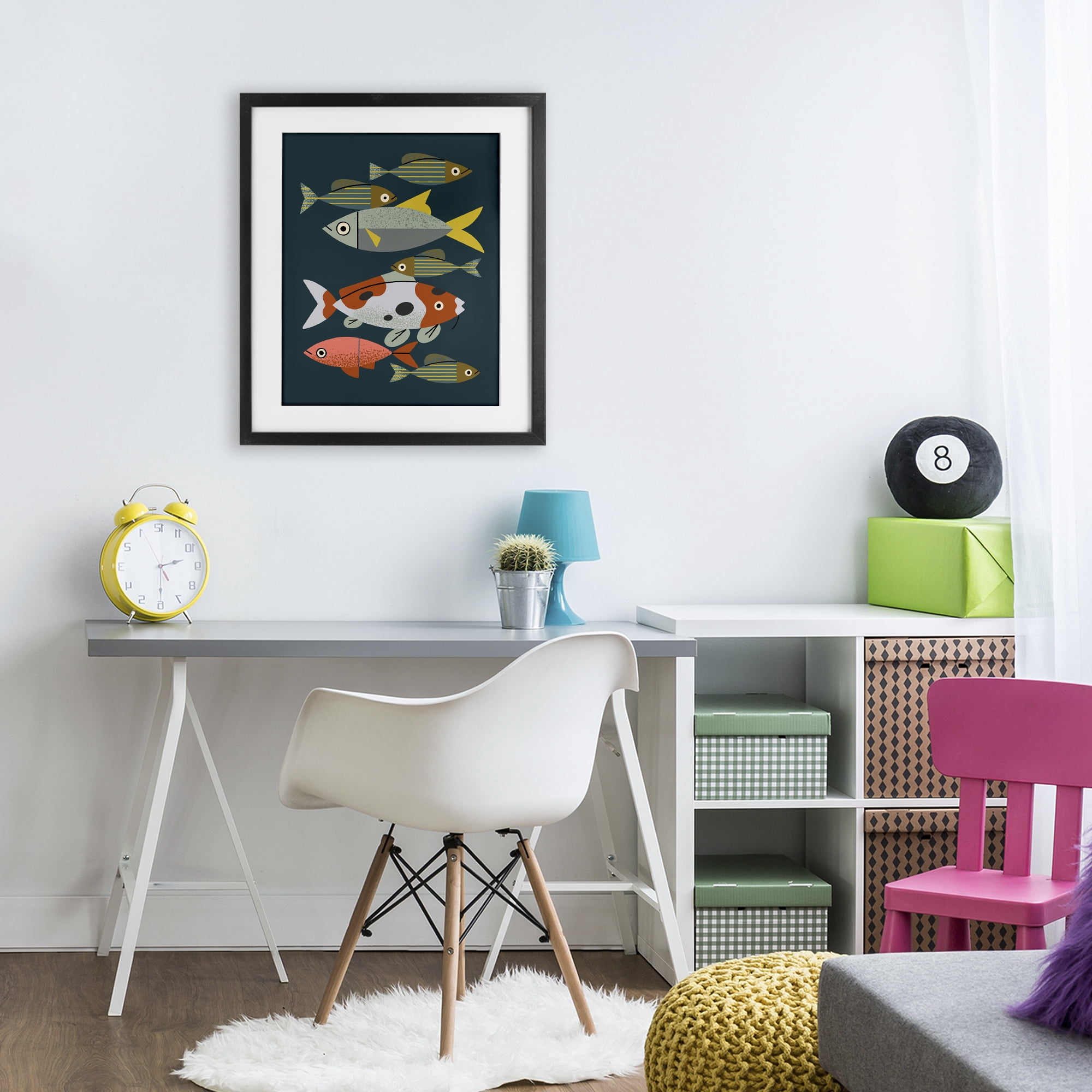 Stupell Industries Midcentury Pond Fishes Black Framed Print Under Glass, design by Renea L. Thull