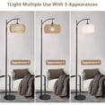 thumbnail image 2 of Black Arc Floor Lamp with Remote Control Dimmable LED Bulb 3 Color Temperatures Rattan Fabric Double Drum Shade Boho Farmhouse Tall Standing Lamp for Living Room Bedroom, 2 of 9
