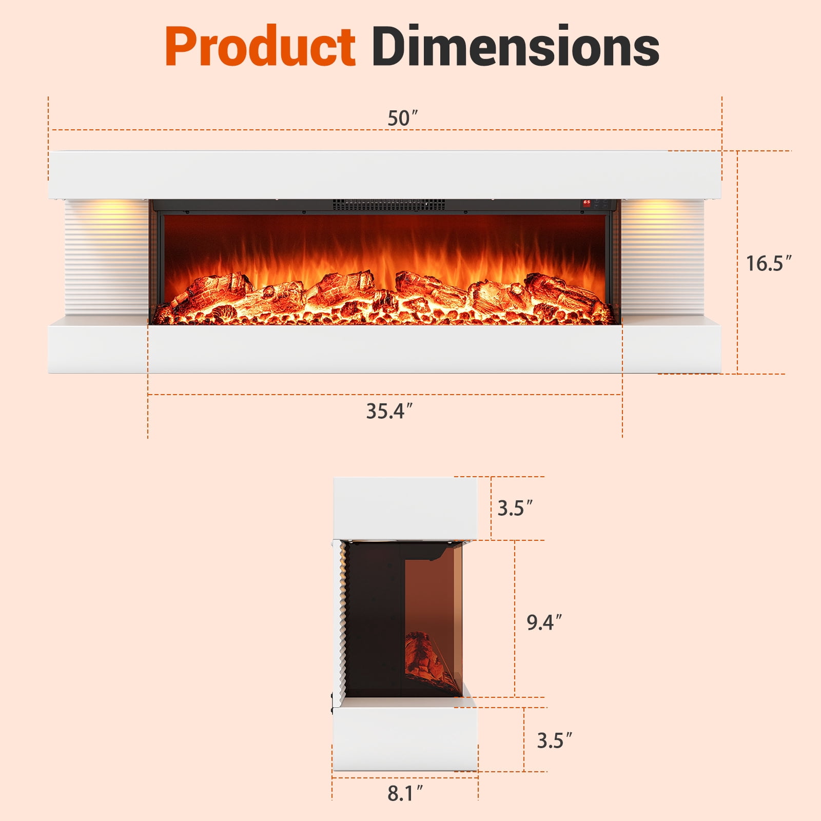 Gymax 18'' 3-Sided Wall Mounted Electric Fireplace w/ 32''Wide Floating Mantle