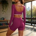thumbnail image 5 of Workout Sets for Women 2 Piece Long Sleeve Backless Crop Top and High Waisted Shorts Gym Athletic Jogger Sets Hot Pink, 5 of 8