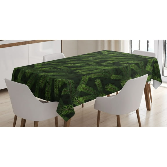 Ambesonne Winter Tablecloth Rectangular Table Cover, Pine Fir Coniferous Tree, 60"x90", Green Dark Green Caramel