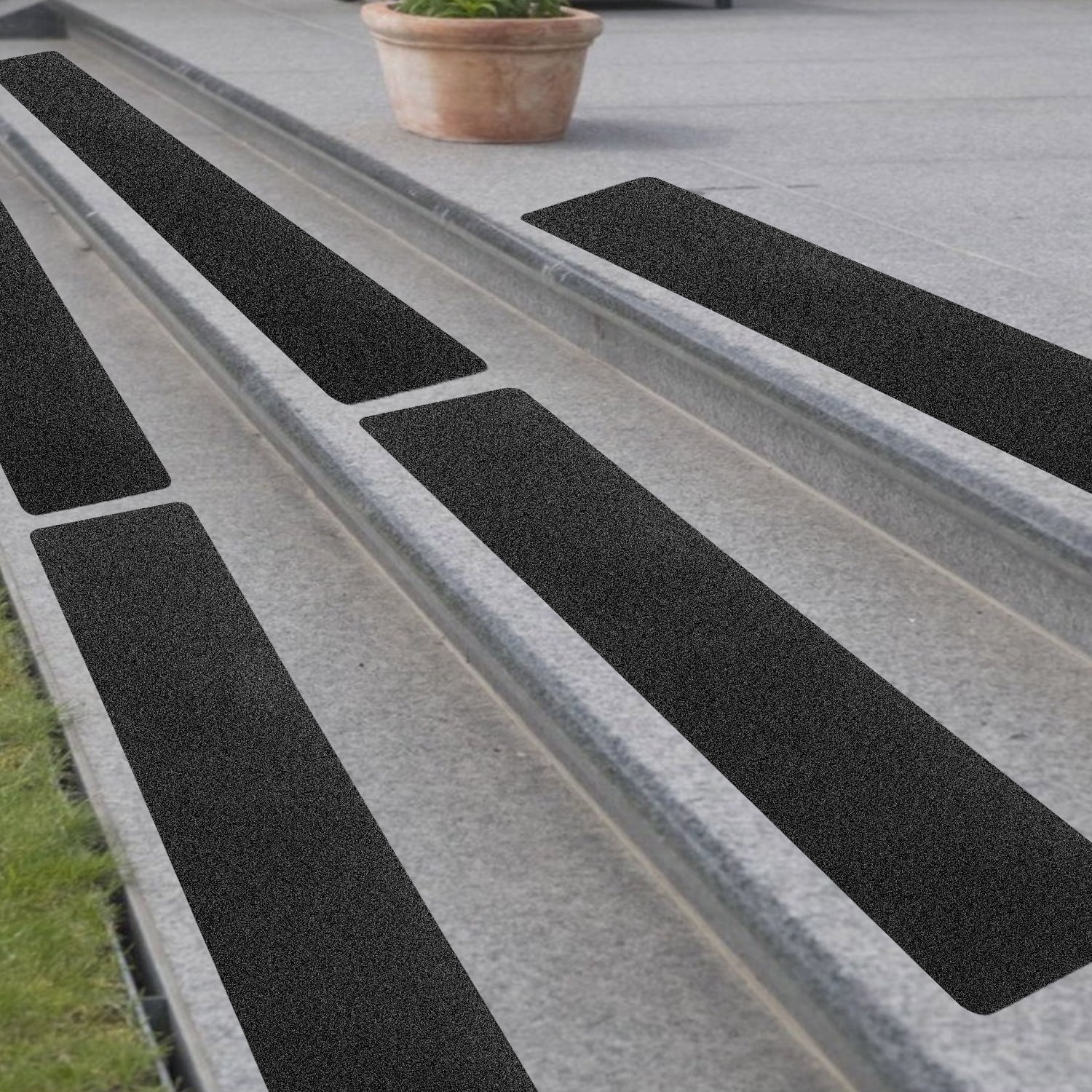 Kaskawise 10-Pack Non-Slip Outdoor Stair Treads - Anti Slip 4" X 24" Grip Tape Adhesive Strips - Heavy Duty Traction for Steps, Staircase, Deck-Black
