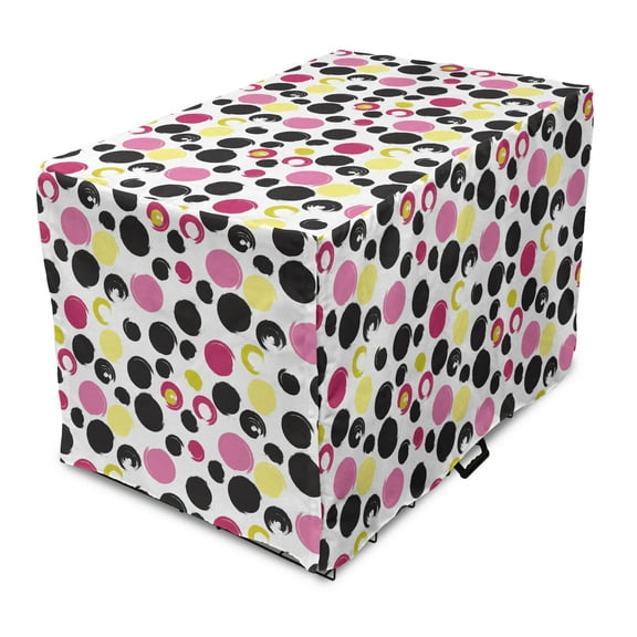 Abstract Dog Crate Cover, Pop Art Inspired Sketchy Circles Dots Colorful Modern Motifs Hand Drawn Like, Easy to Use Pet Kennel Cover Small Dogs Puppies Kittens, 7 Sizes, White Multicolor, by Ambesonne
