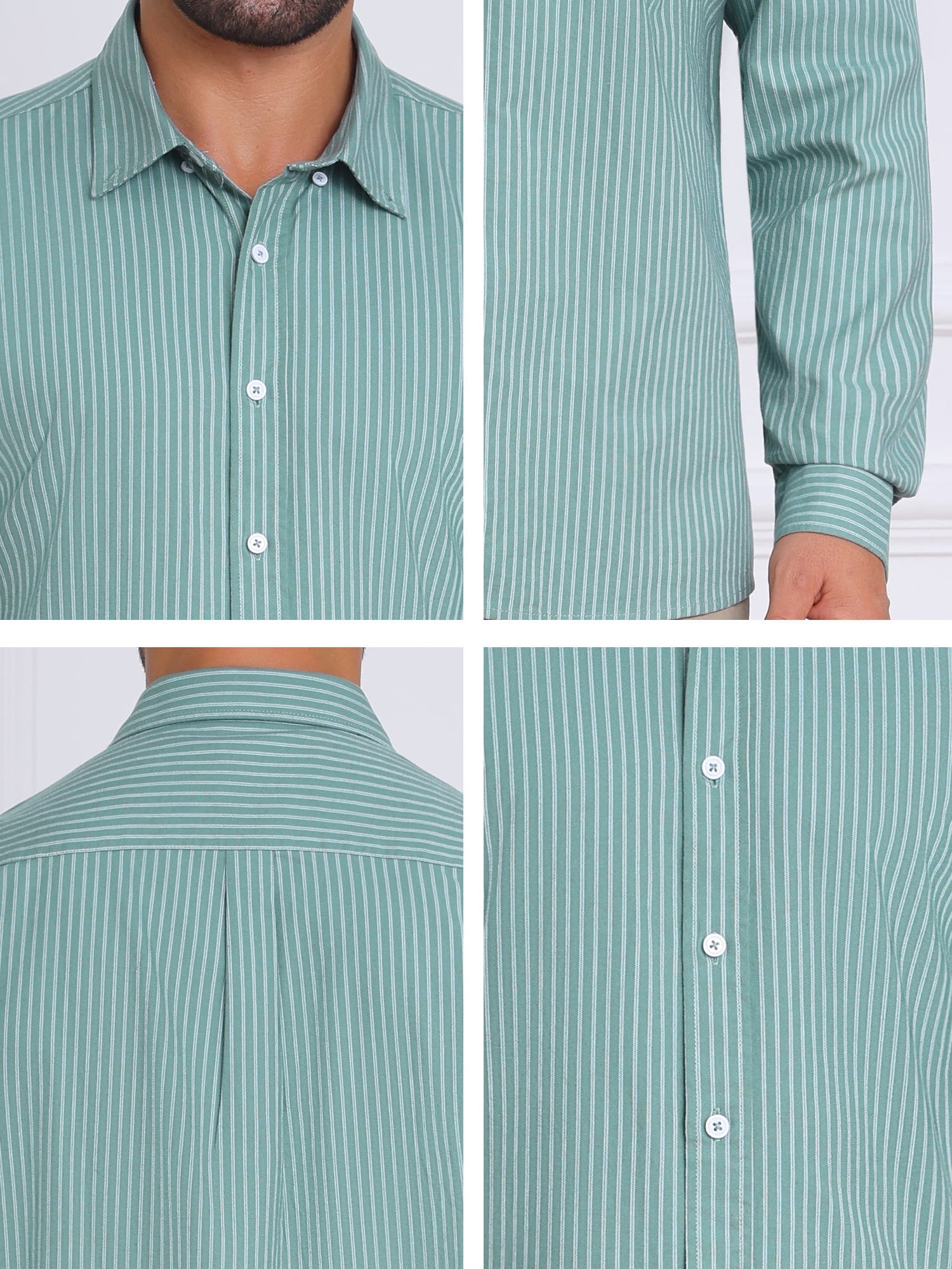 DARING DIVA Men's Stripes Long Sleeved Button Down Business Dress Shirts L Green