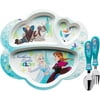 Zak Designs Frozen Dinnerware Melamine 3-Section Divided Plate and Utensil Made of Durable Material and Perfect for Kids, 3 Piece Set, Disney Frozen 3pc