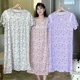 thumbnail image 2 of Camisón de verano para mujeres de mediana edad, vestido de dormir con estampado de encaje de talla grande, falda larga informal de dibujos animados, vestido de mamá de talla grande, 2 of 5