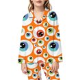 thumbnail image 5 of Yuncity Girls Pajamas Halloween Print Down Collar Long Sleeve Long Sleepwear Casual Home Outfit Comfortable Pjs Loungewear Kids Nightwear Size 13-14 Years Orange, 5 of 5