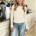 thumbnail image 2 of THDHVS Girls Long Sleeve Shirts,Modal Solid Color Long Sleeve T-shirt Thin Casual Base Layer Fashion Wear for Girls,Girls Tops Beige 1-2 Years, 2 of 8