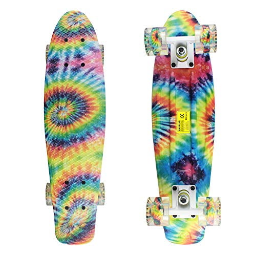 Skateboards Boys Mini Cruiser Skateboard 22 inch Kids Board for Girl Youth Children Toddler Teenagers Adult Dog for Beginner Boys 7 to 10 (Rainbow)
