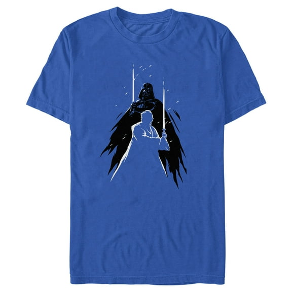 Men's Star Wars: Obi-Wan Kenobi Darth Vader vs Kenobi Silhouette Lightsaber Battle Graphic Tee Royal Blue / Battle Medium