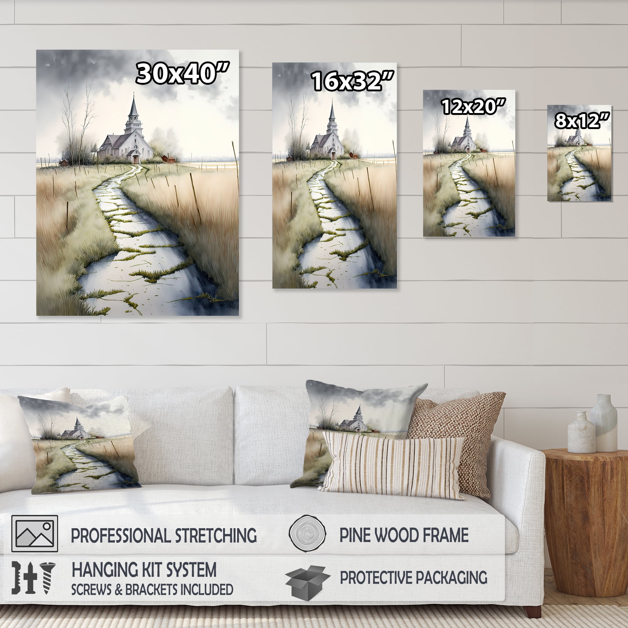 Designart Winding Path To Church V Canvas Wall Art