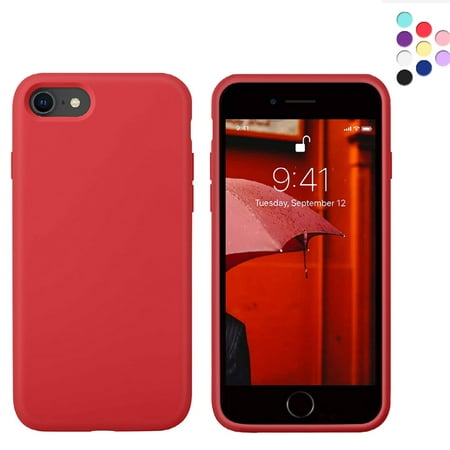 Silicone Case for iPhone Se and iPhone 8 and iPhone 7 - Liquid Silicone Phone Case (Red)