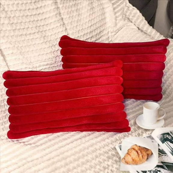 2 Pack 12x20 Pillow Cover Velvet Pillow Cover s, Faux Fur Oblong Throw Pillow Cover s for Living Room Decorations Throw Pillow Case, Throw Pillow Cover Cushion Cover for Home Sofa Bedroom Car, Red