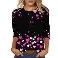 thumbnail image 2 of TrendVibe365 Valentines Womens Tops Womens Casual Tops 3/4 Sleeves Plus Size Round Neck Polyester Casual Love Heart Printed Lover Gift Blouse Tops for Valentines Gifts Pink M, 2 of 5