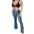 thumbnail image 1 of Pantalones acampanados elásticos de cintura alta con estampado bohemio para mujer, pantalones acampanados rectos informales y adelgazantes con estampado floral retro, 1 of 7