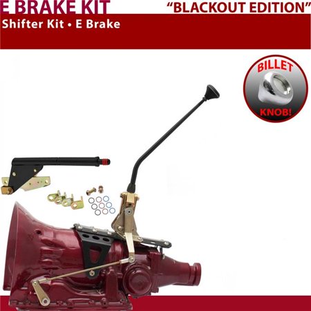 American Shifter TH350 Shifter Kit Black 12 in. E Brake Push Button Floor Handle Billet Knob for F15DB