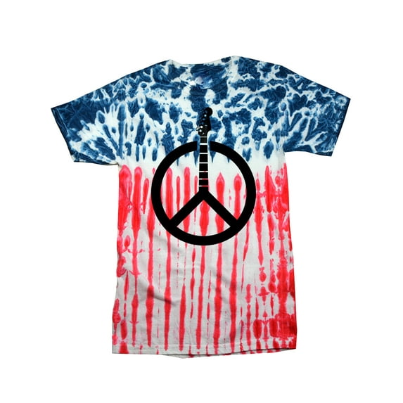 Guitar Peace Sign Tie Dye Tee Shirt - US Flag, Large
