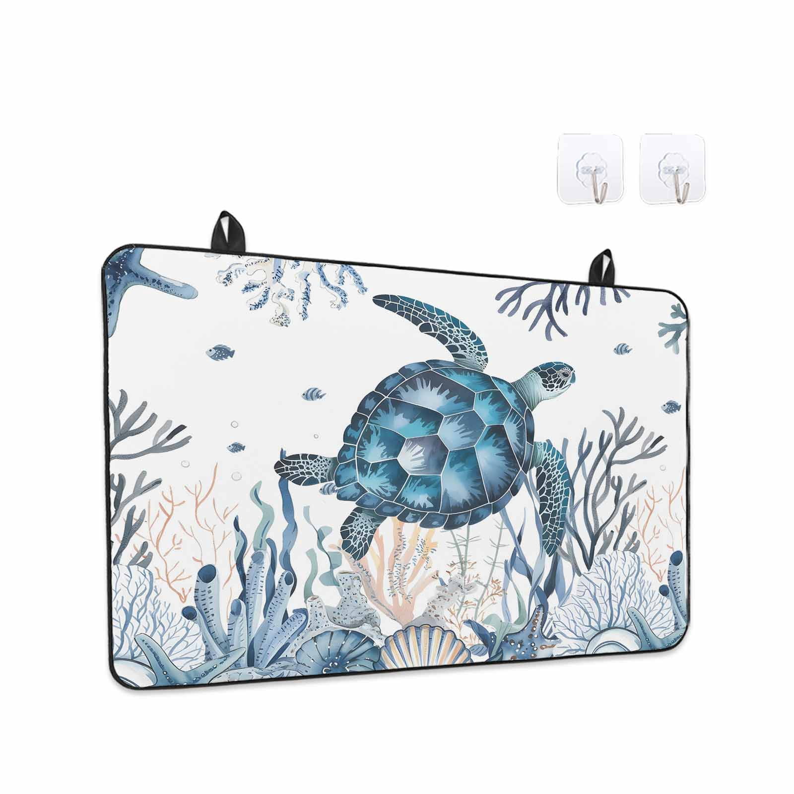 Coastal Sea Turtle Stove Top Cover for Electric Stove, Heat-proof & Non Slip Glass Top Stove Cover Protector, Ocean Beach Summer Coral Starfish Kitchen Flat Cooktop Rubber Mat 28.5x20.5 Inches