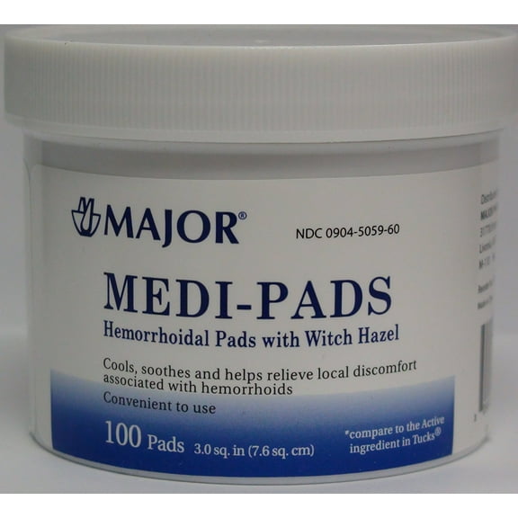 Medi-Pads Maximum Strength With Witch Hazel Hemorrhoidal Hygienic Cleansing Pads..., Compare to Tucks Hemorrhoidal Pads active ingredient, By Major Pharmaceuticals