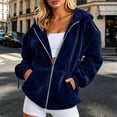 thumbnail image 2 of Gtoiithly Women's Soft Velour Zip Up Hoodie Jacket, Lined Long Sleeve Hooded Sweatshirt, Casual Warm Outerwear for Fall & Winter with Pockets Navy M, 2 of 5