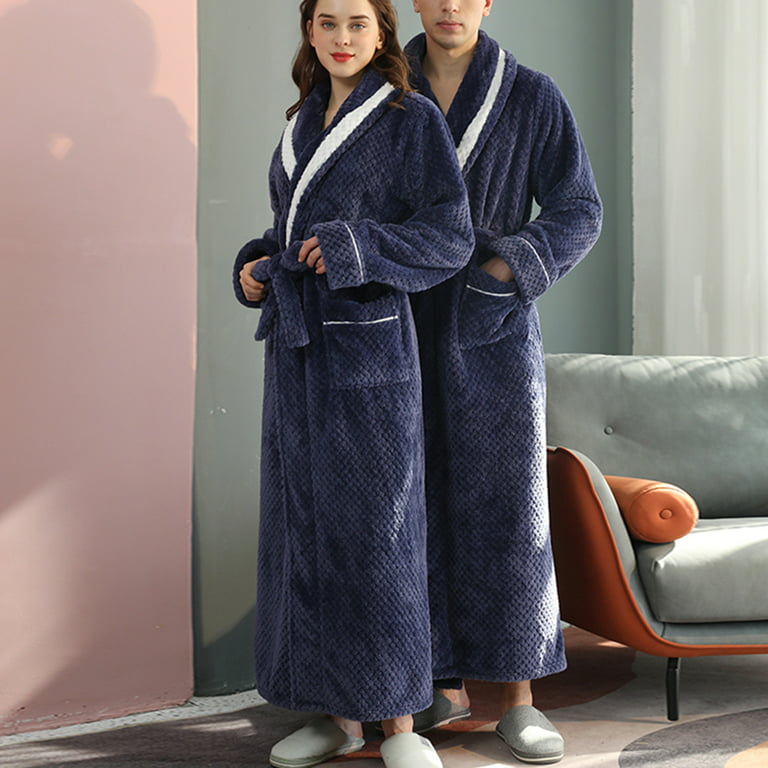Women Men Winter Cotton Bathrobe Warm Soft Home Clothes Long Sleeve Robe  Coat Bath Robe
